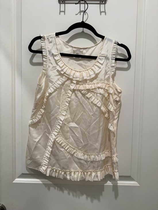 J. Crew Tops - J.Crew ivory white ruffle-trimmed tank top silk 100% size s